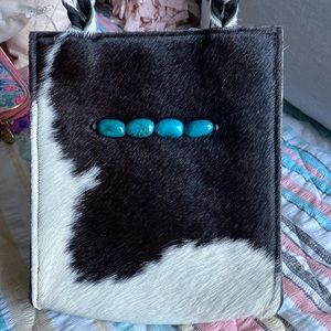 Cowhide with turquoise beads handbag/purse